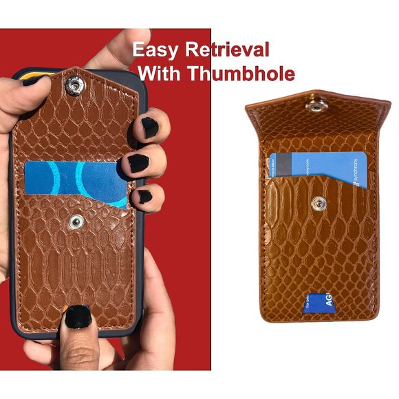 AR Allure Stick on Card Holder for Back of Phone RFID Blocking, Pack of 2, Brown - Picture 8 of 8